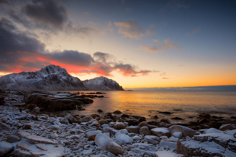 Snow-covered Mountains at Sunset — Orange