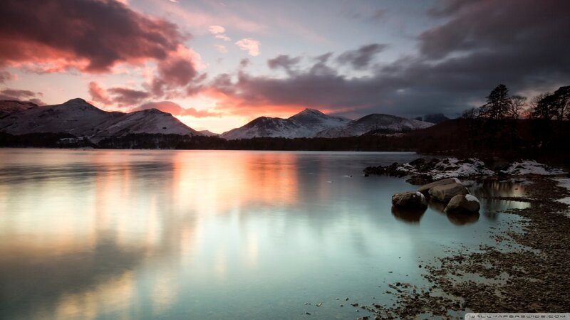 Snow-covered Mountains at Sunset — Pink