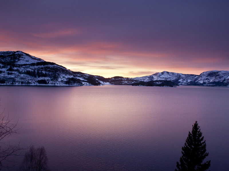 Snow-covered Mountains at Sunset — Purple