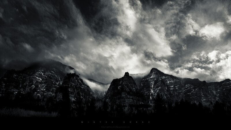 Snow-covered Mountains — Black, Dramatic, Winter, Photograph