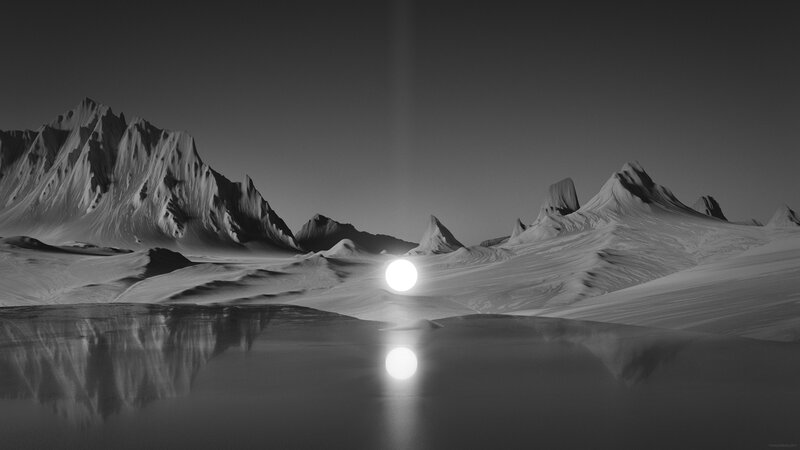 Snow-covered Mountains — Black, Serene, Night, Digital Art