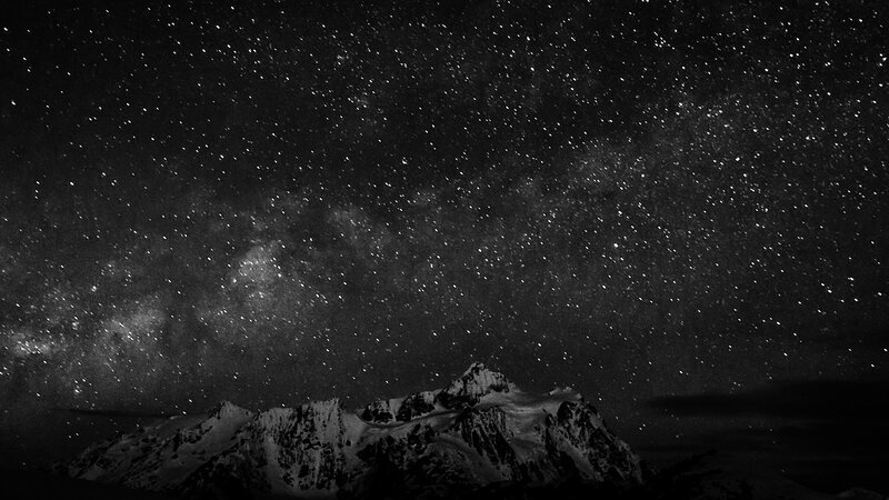 Snow-covered Mountains — Black, Serene, Night, Photograph