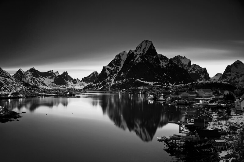 Snow-covered Mountains — Black, Serene, Night