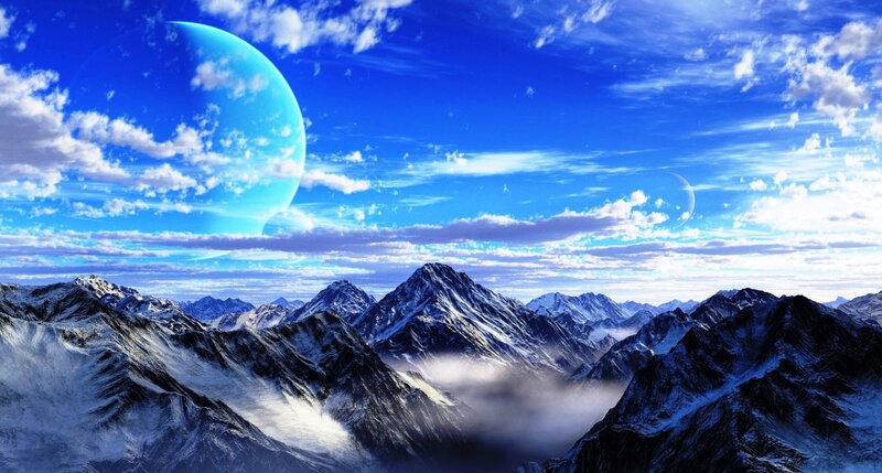 Snow-covered Mountains — Blue, Dramatic, Digital Art