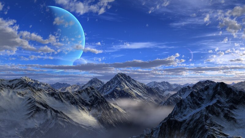 Snow-covered Mountains — Blue, Dramatic, Morning, Digital Art