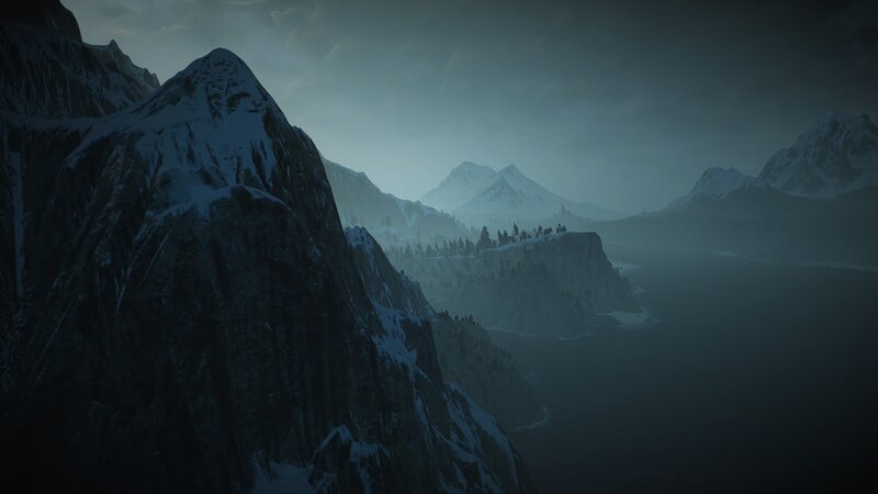 Snow-covered Mountains — Blue, Dramatic, Night, 3d Render, Forest