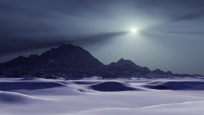 Snow-covered Mountains — Blue, Dramatic, Night, 3d Render