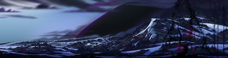 Snow-covered Mountains — Blue, Dramatic, Night, Digital Art, Forest