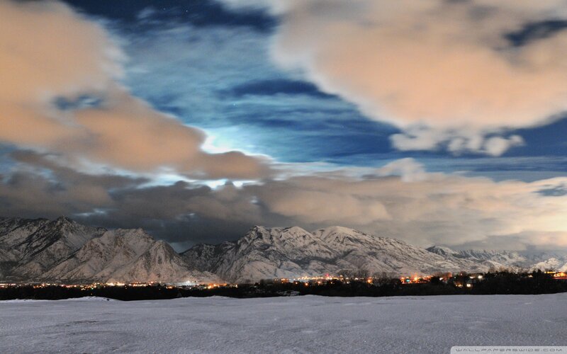 Snow-covered Mountains — Blue, Dramatic, Night, Photograph, Clouds