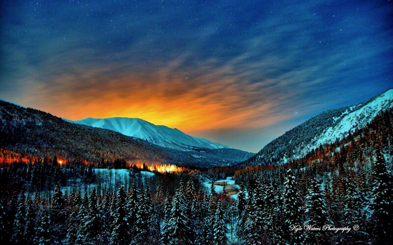 Snow-covered Mountains — Blue, Dramatic, Night, Photograph, Forests