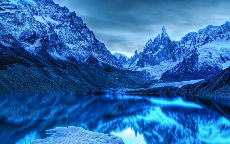 Snow-covered Mountains — Blue, Dramatic, Night, Photograph, Lake, Glacier