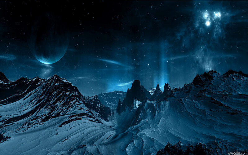 Snow-covered Mountains — Blue, Dramatic, Night