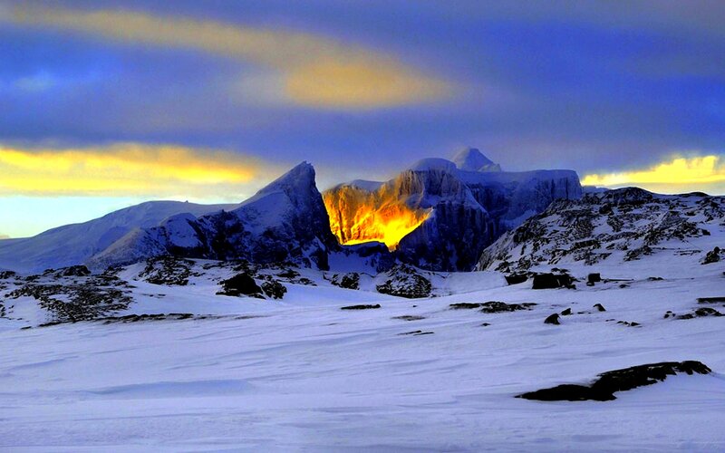 Snow-covered Mountains — Blue, Dramatic, Sunset, Photograph, Snow
