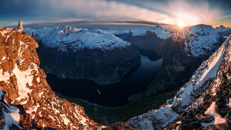 Snow-covered Mountains — Blue, Dramatic, Sunset, Photograph, Sunrise