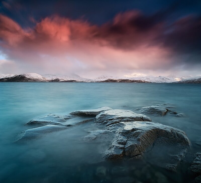 Snow-covered Mountains — Blue, Dramatic, Sunset, Photograph