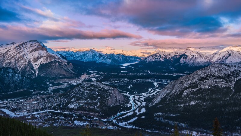 Snow-covered Mountains — Blue, Dramatic, Sunset, Photograph, Valley, River