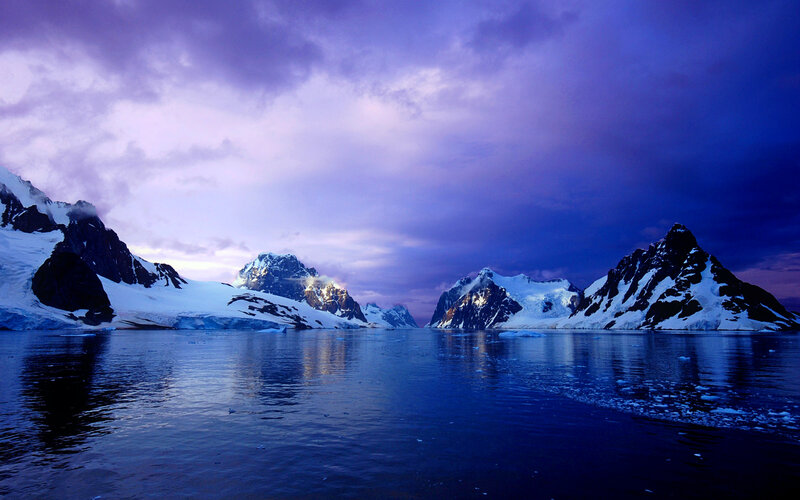 Snow-covered Mountains — Blue, Dramatic, Sunset, Photograph, Water