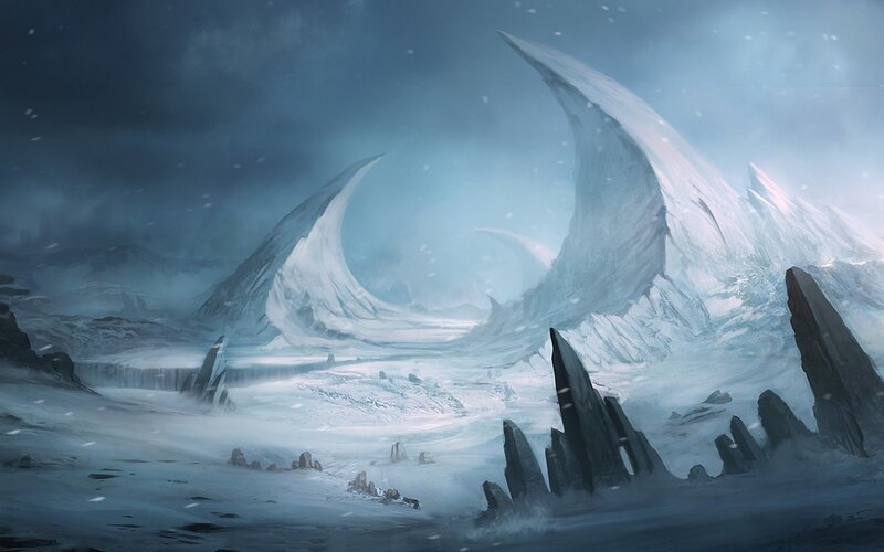 Snow-covered Mountains — Blue, Dramatic, Winter, Digital Art, Ice