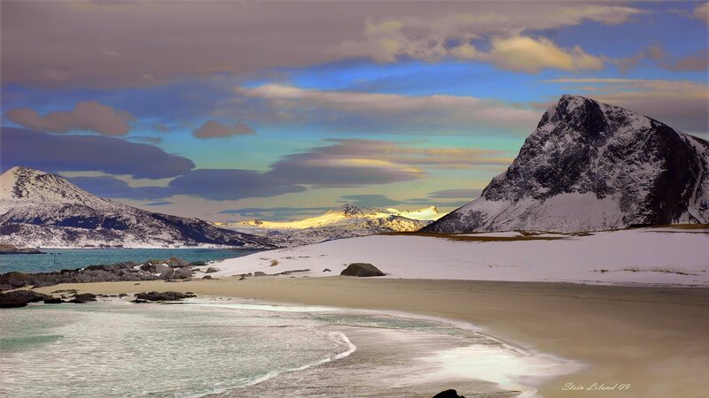 Snow-covered Mountains — Blue, Dramatic, Winter, Photograph, Beach, Sea