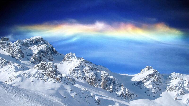 Snow-covered Mountains — Blue, Dramatic, Winter, Photograph, Clouds, Sky, Rainbow