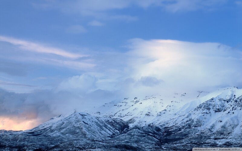 Snow-covered Mountains — Blue, Dramatic, Winter, Photograph, Clouds, Sky