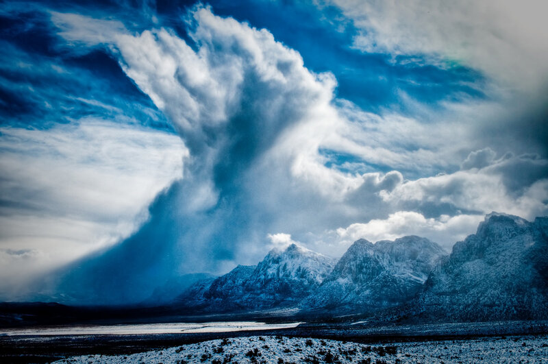 Snow-covered Mountains — Blue, Dramatic, Winter, Photograph, Clouds