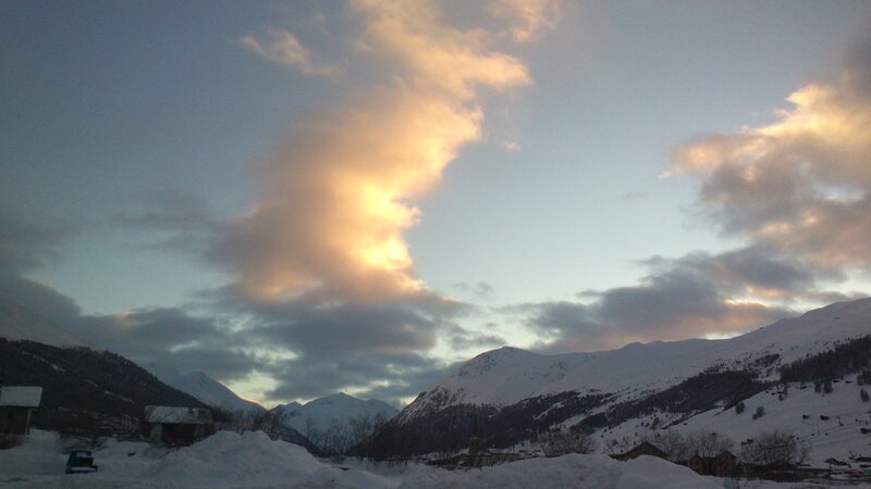 Snow-covered Mountains — Blue, Dramatic, Winter, Photograph, Clouds, Village