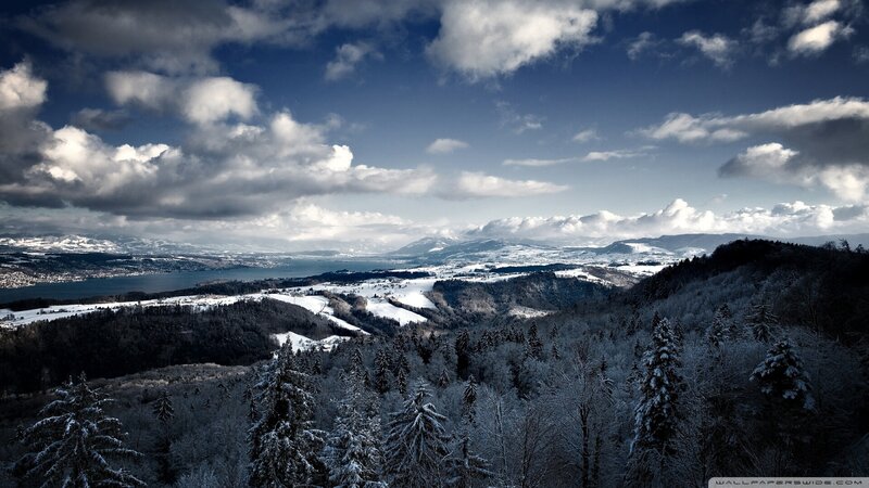 Snow-covered Mountains — Blue, Dramatic, Winter, Photograph, Forest, Lake