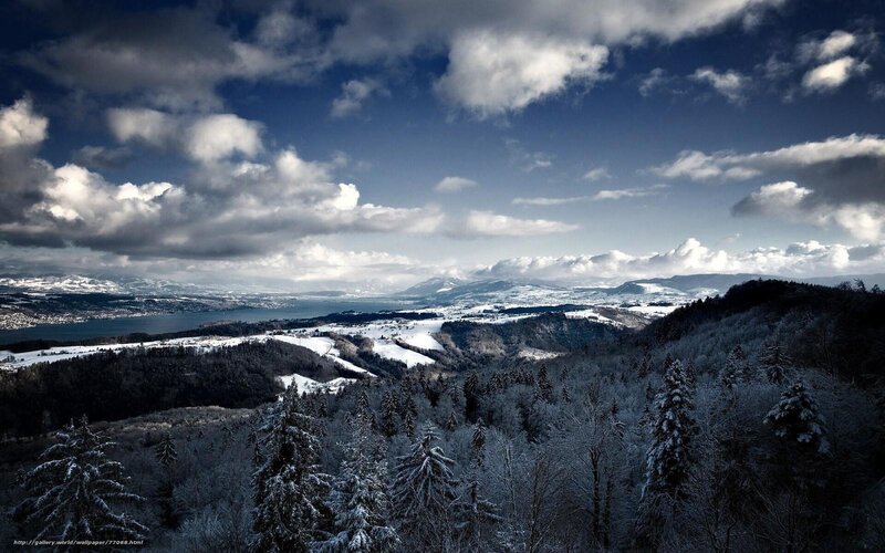 Snow-covered Mountains — Blue, Dramatic, Winter, Photograph, Forest