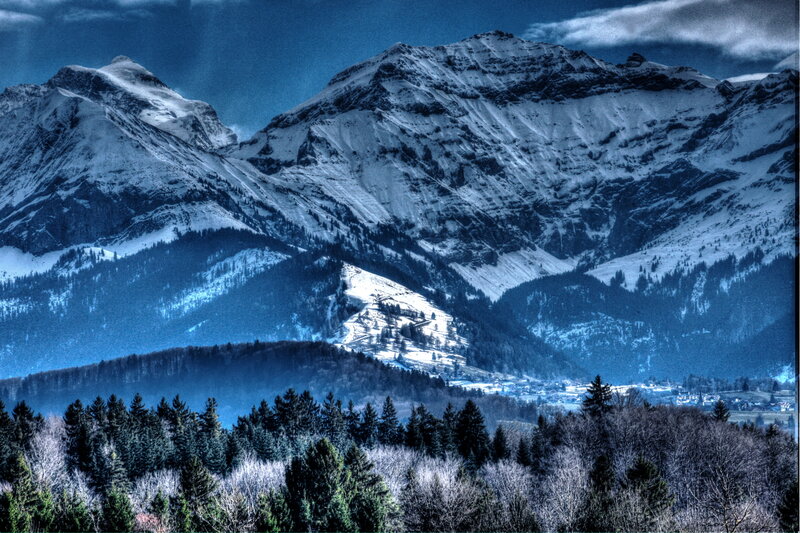 Snow-covered Mountains — Blue, Dramatic, Winter, Photograph, Forests