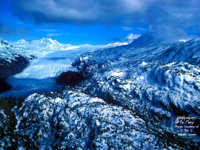 Snow-covered Mountains — Blue, Dramatic, Winter, Photograph, Glacier, Clouds