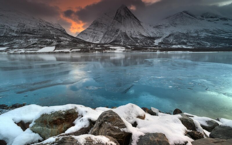 Snow-covered Mountains — Blue, Dramatic, Winter, Photograph, Lake, Ice