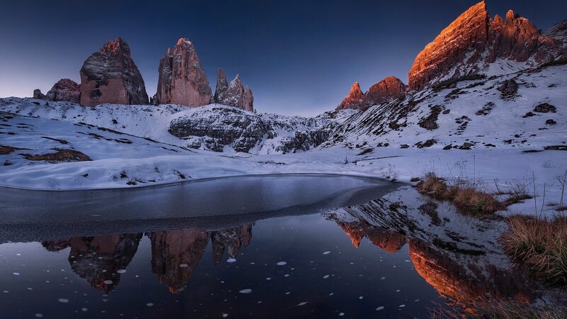 Snow-covered Mountains — Blue, Dramatic, Winter, Photograph, Lake, Snow