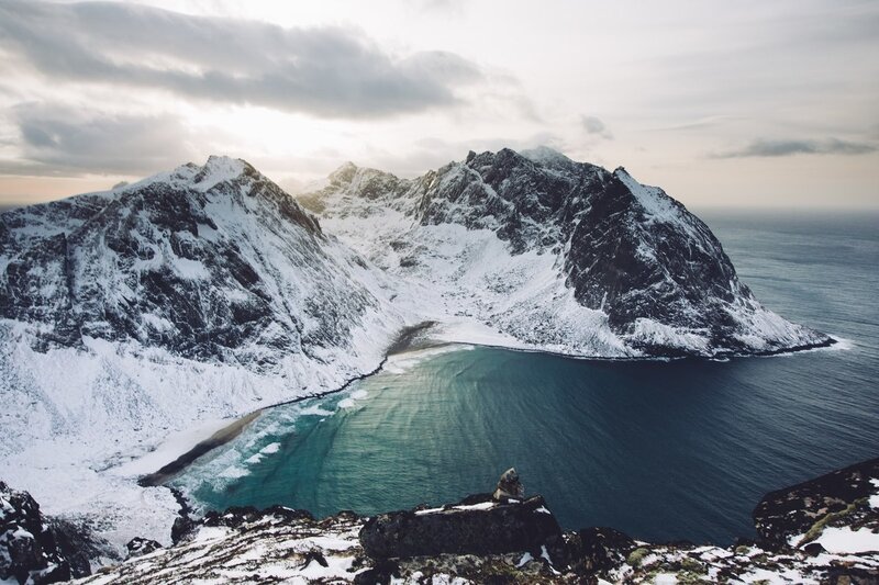 Snow-covered Mountains — Blue, Dramatic, Winter, Photograph, Ocean, Clouds