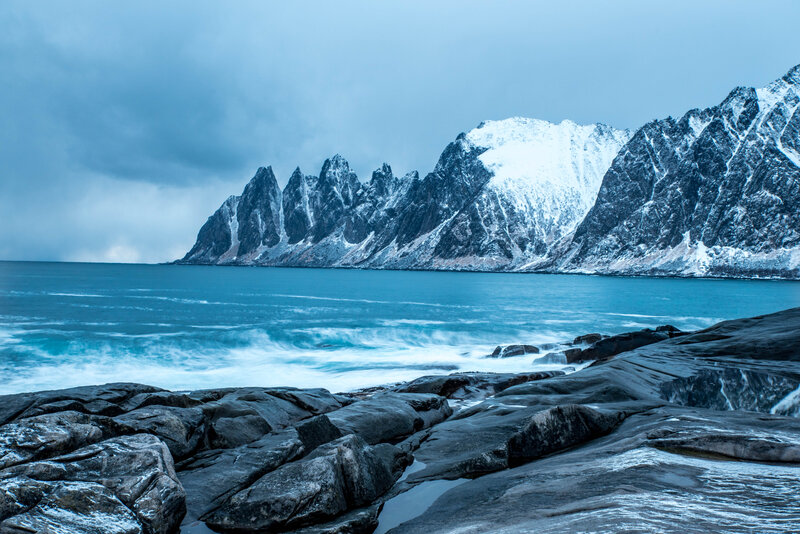 Snow-covered Mountains — Blue, Dramatic, Winter, Photograph, Ocean