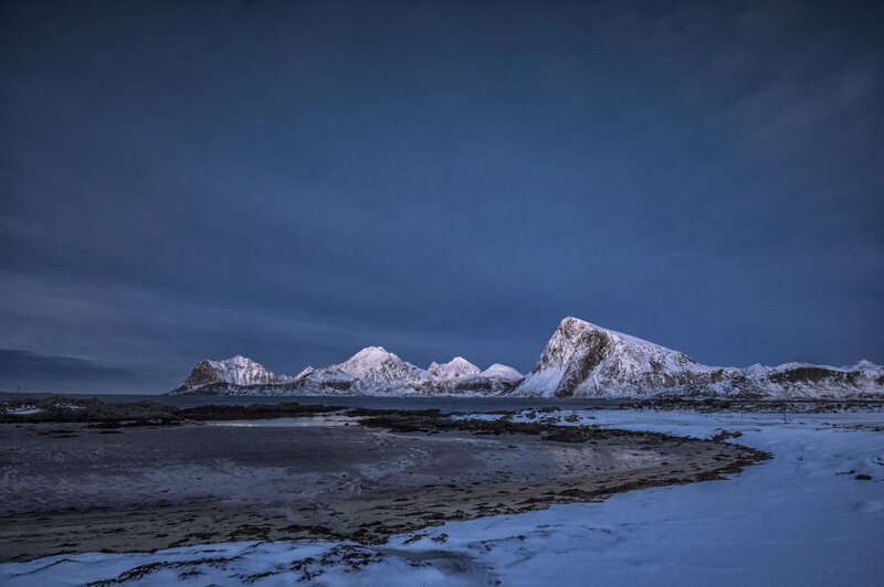 Snow-covered Mountains — Blue, Dramatic, Winter, Photograph, Sea, Beach