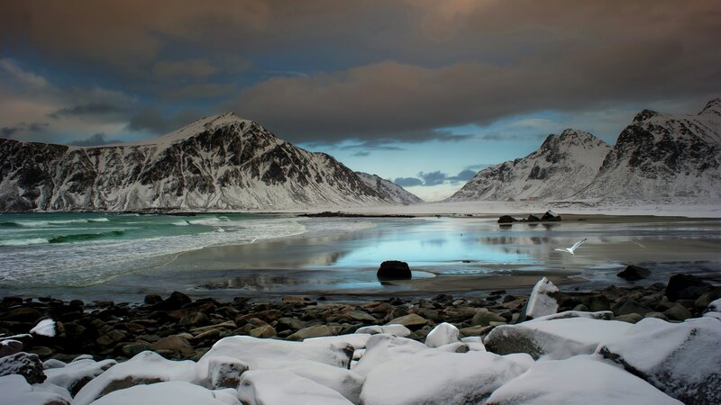 Snow-covered Mountains — Blue, Dramatic, Winter, Photograph, Sea