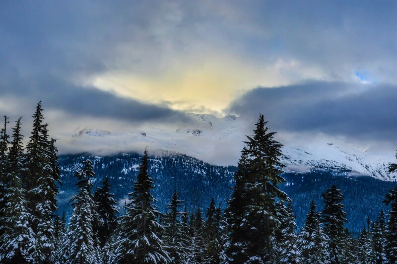 Snow-covered Mountains — Blue, Dramatic, Winter, Photograph, Trees, Clouds