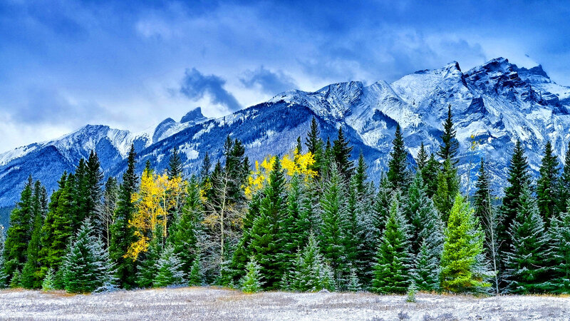Snow-covered Mountains — Blue, Dramatic, Winter, Photograph, Trees, Forest, Sky