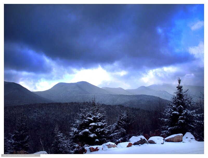 Snow-covered Mountains — Blue, Dramatic, Winter, Photograph, Trees, Rocks, Clouds