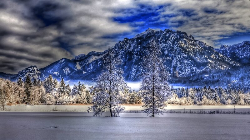 Snow-covered Mountains — Blue, Dramatic, Winter, Photograph, Trees