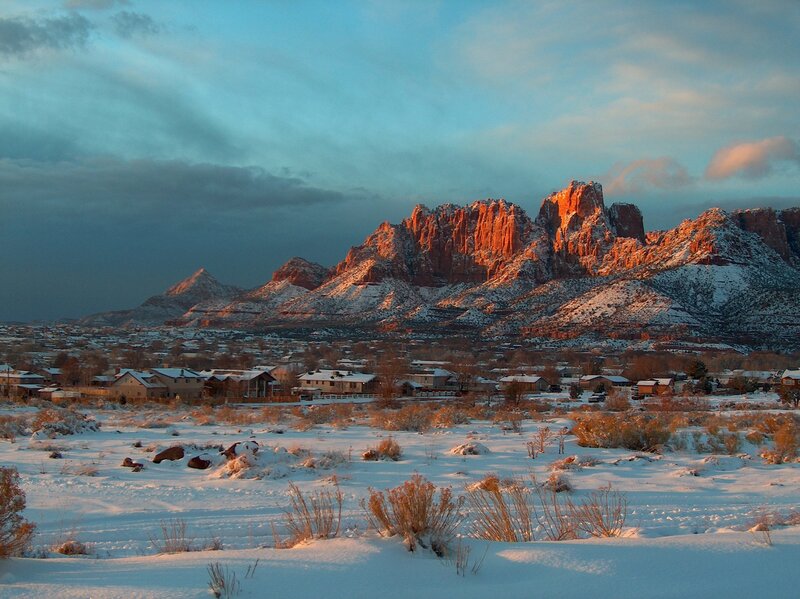Snow-covered Mountains — Blue, Dramatic, Winter, Photograph, Village