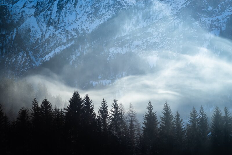 Snow-covered Mountains — Blue, Misty, Winter