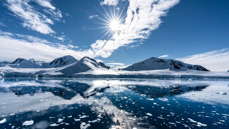 Snow-covered Mountains — Blue, Serene, Afternoon, Photograph, Icebergs, Sun