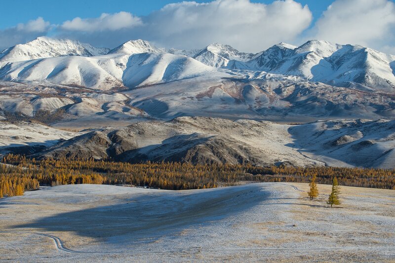 Snow-covered Mountains — Blue, Serene, Autumn, Photograph