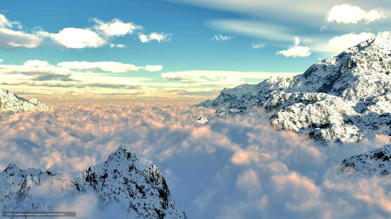 Snow-covered Mountains — Blue, Serene, Morning, 3d Render, Clouds, Sky, Mountain Peaks