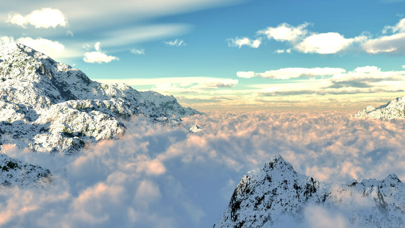 Snow-covered Mountains — Blue, Serene, Morning, 3d Render, Clouds, Sky