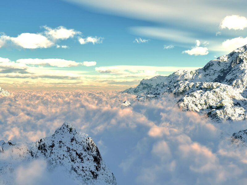 Snow-covered Mountains — Blue, Serene, Morning, 3d Render, Clouds