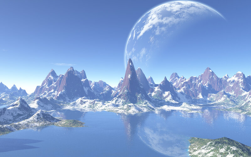 Snow-covered Mountains — Blue, Serene, Morning, 3d Render, Planet