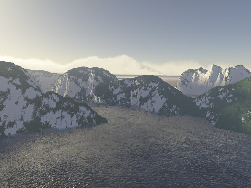 Snow-covered Mountains — Blue, Serene, Morning, 3d Render, Sea